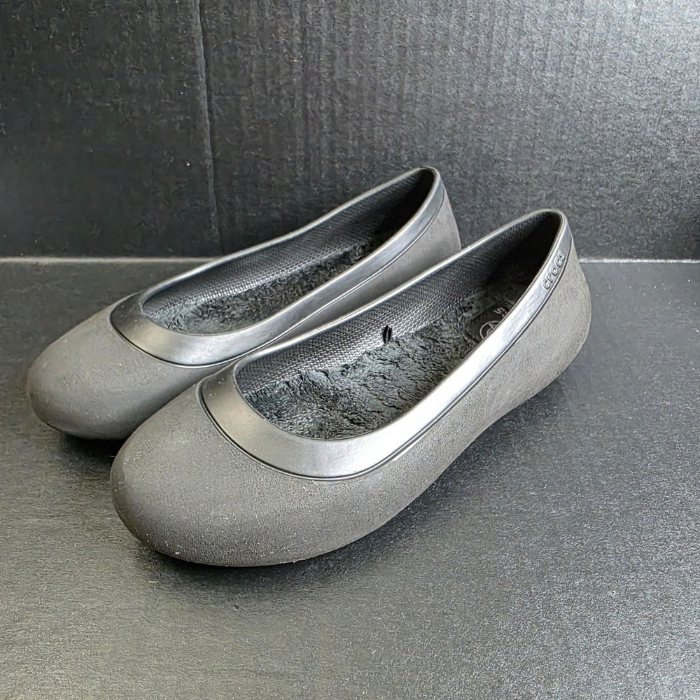 Crocs Alice Work Black Fleece Lined Slip Resistant‎ Flats Womens Size 6